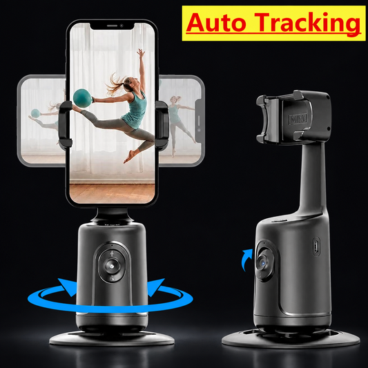 360° Auto Face Tracking Phone Holder – Gesture Control, No App, Tripod Mount