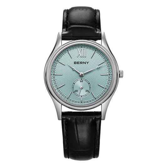 BERNY 2944M Slim Dress Watch – 38mm, 7.5mm Thin, Miyota Quartz, Leather Strap