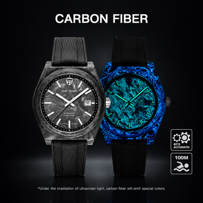 TIME TOKEN Carbon Fibre Automatic Sport Watch – Sapphire, 100m, Miyota or 2813