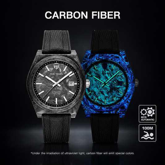 TIME TOKEN Carbon Fibre Automatic Sport Watch – Sapphire, 100m, Miyota or 2813