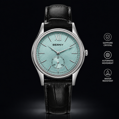 BERNY 2944M Slim Dress Watch – 38mm, 7.5mm Thin, Miyota Quartz, Leather Strap