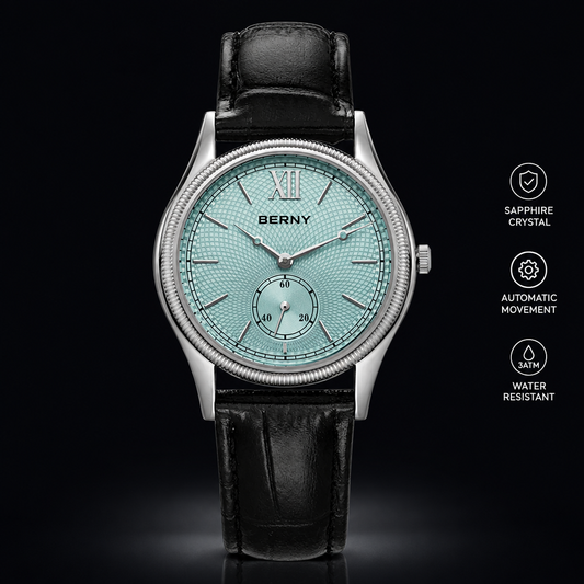 BERNY 2944M Slim Dress Watch – 38mm, 7.5mm Thin, Miyota Quartz, Leather Strap