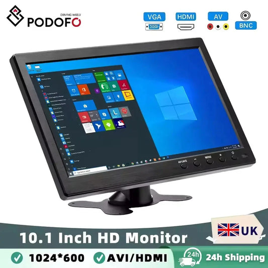 Podofo 10.1" LCD Monitor – HDMI, VGA, Car & Home Display