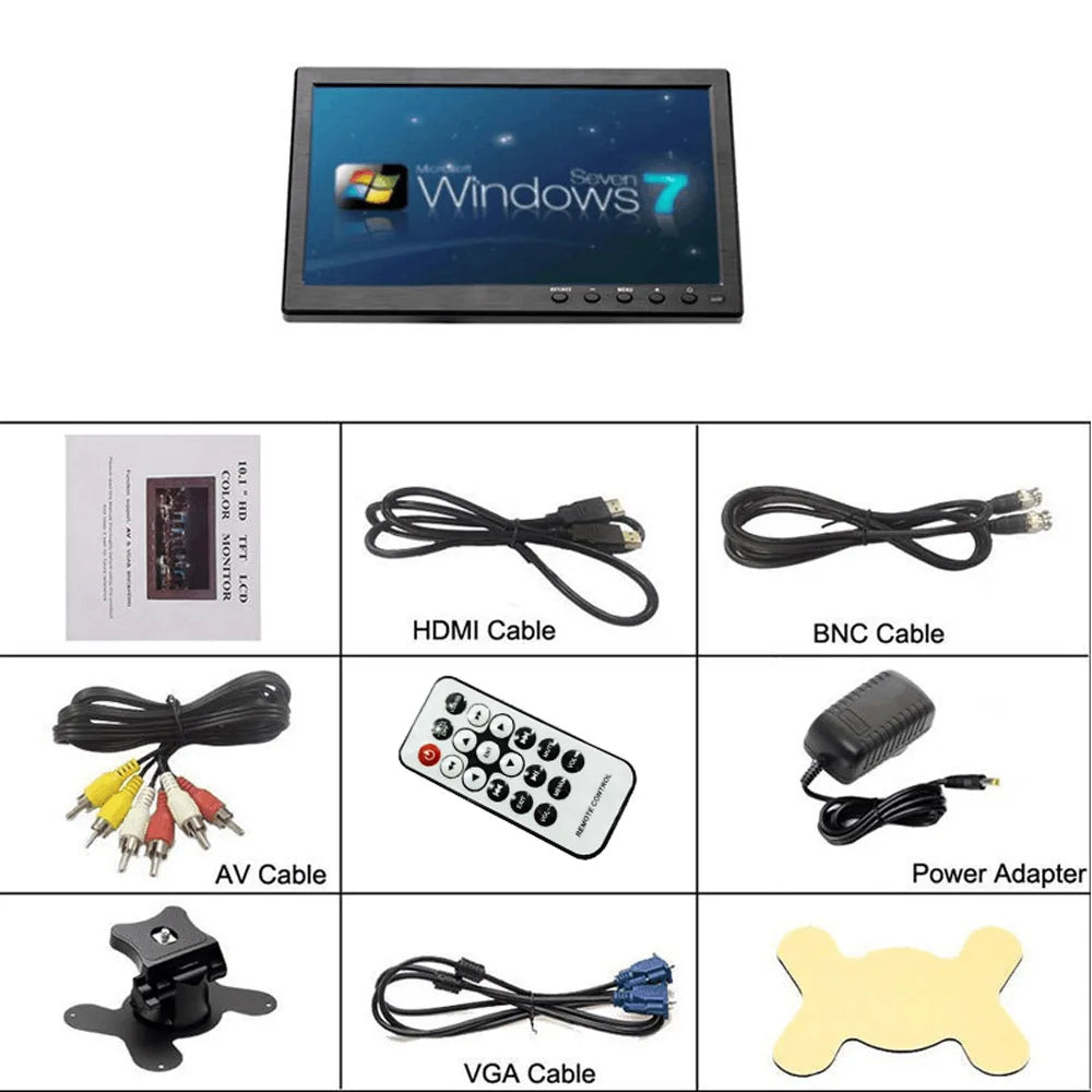 Podofo 10.1" LCD Monitor – HDMI, VGA, Car & Home Display