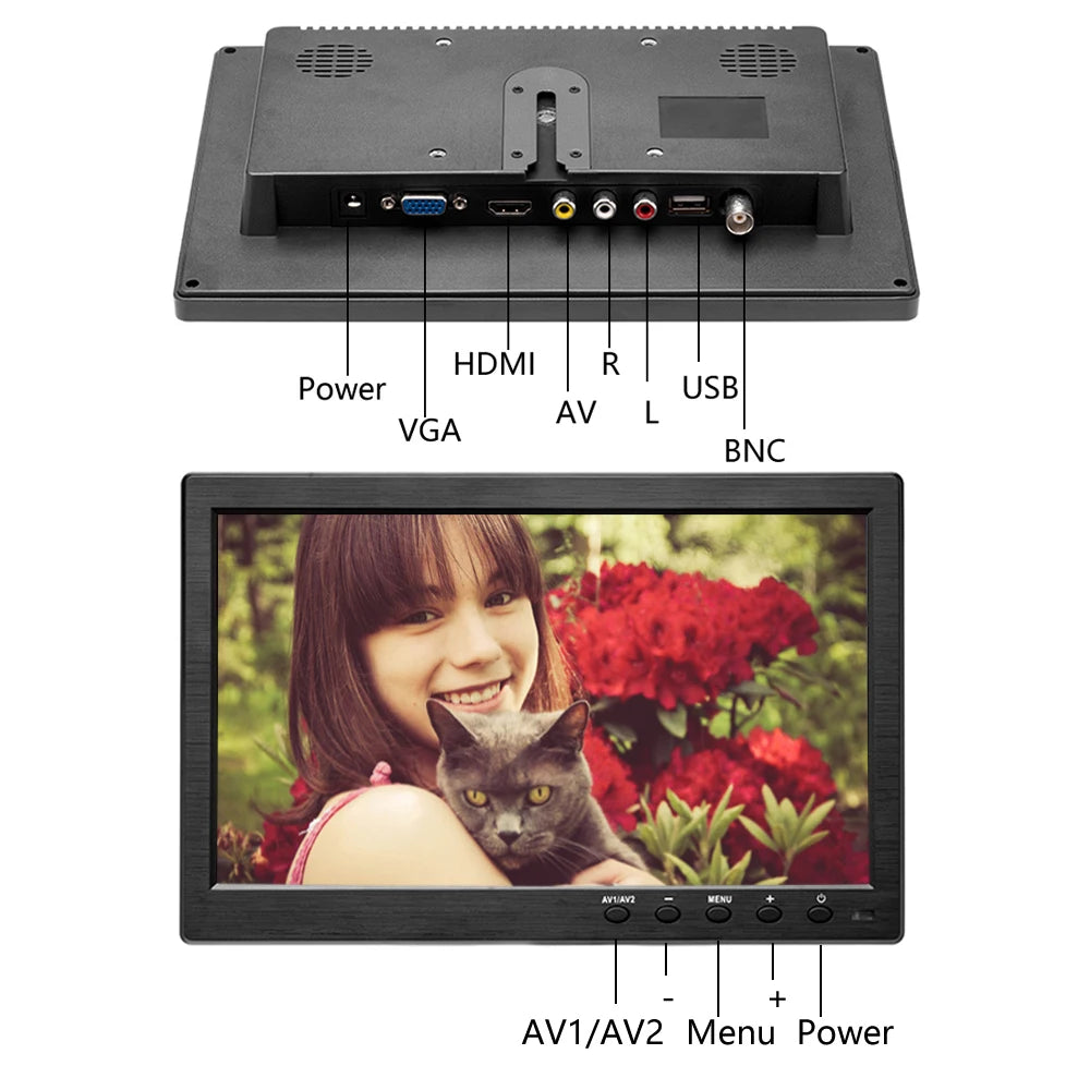Podofo 10.1" LCD Monitor – HDMI, VGA, Car & Home Display