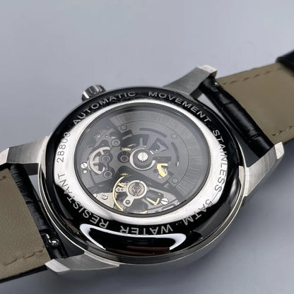 Gezfeel Skeleton Automatic Watch – 42mm, Stainless Steel, Leather Strap
