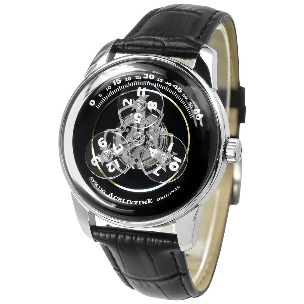 Gezfeel Skeleton Automatic Watch – 42mm, Stainless Steel, Leather Strap