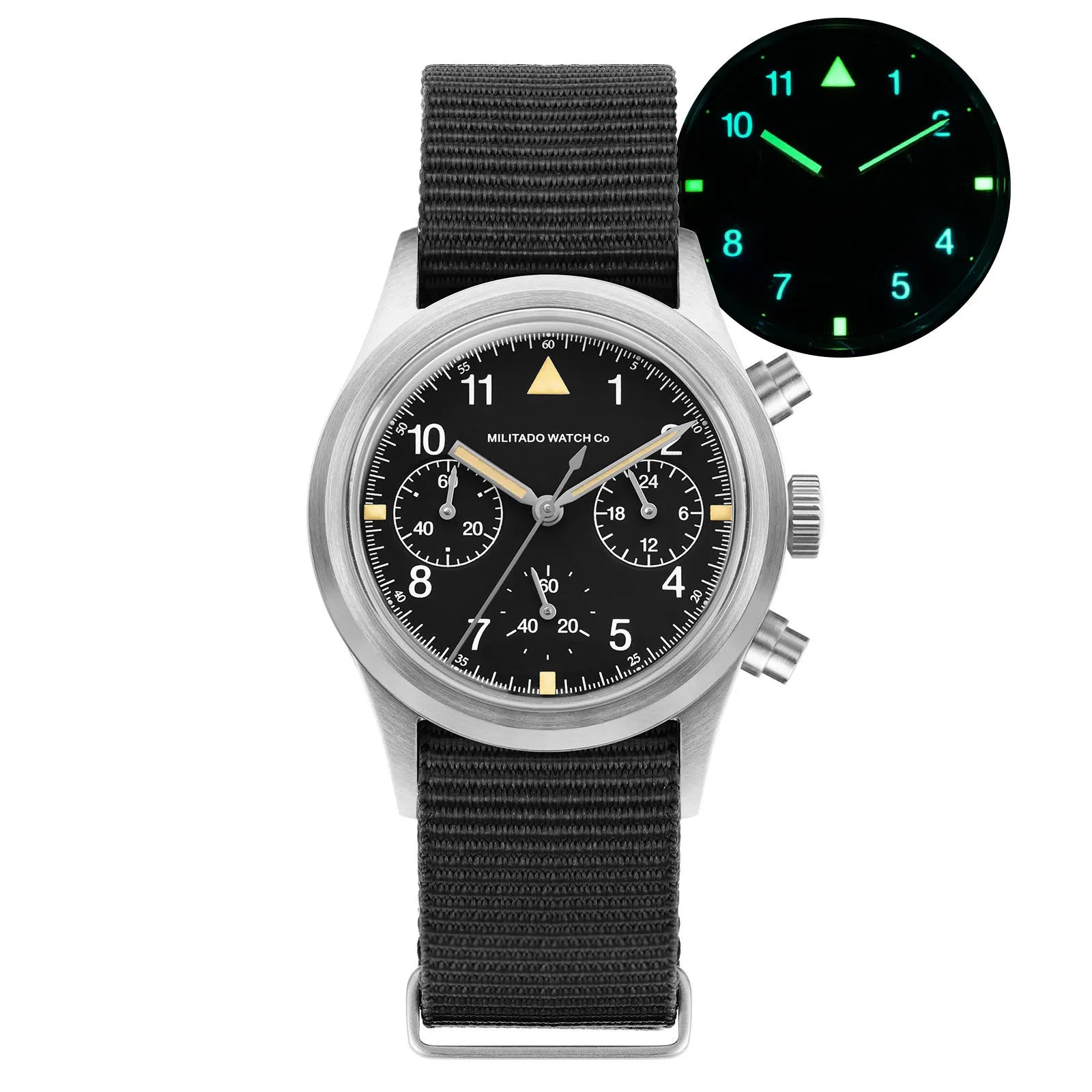 Militado ML26 Chronograph Watch – VK63 Quartz, 36.5mm, 100M, Screw-Down Crown
