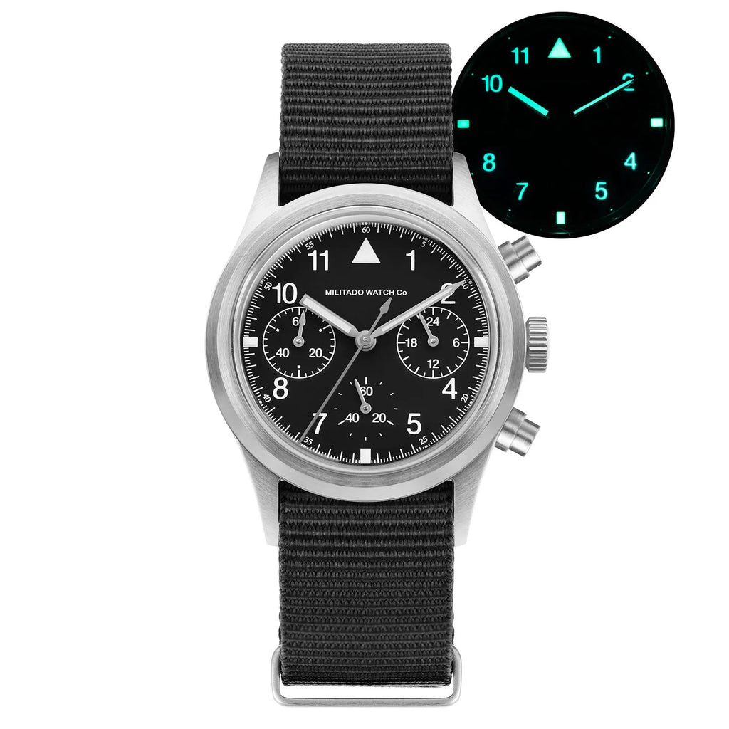 Militado ML26 Chronograph Watch – VK63 Quartz, 36.5mm, 100M, Screw-Down Crown