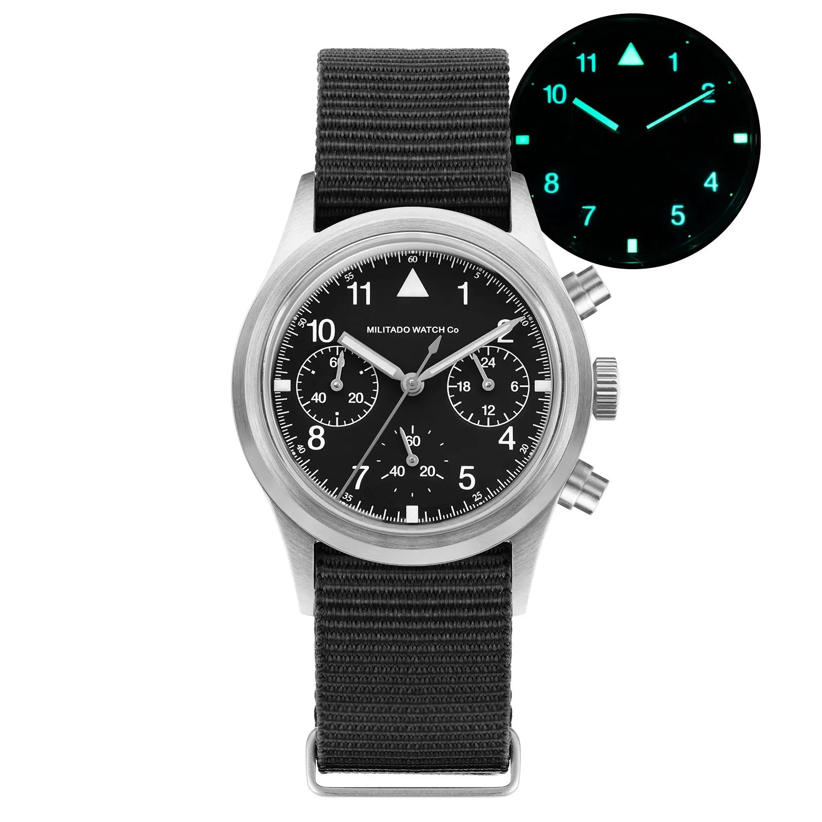 Militado ML26 Chronograph Watch – VK63 Quartz, 36.5mm, 100M, Screw-Down Crown