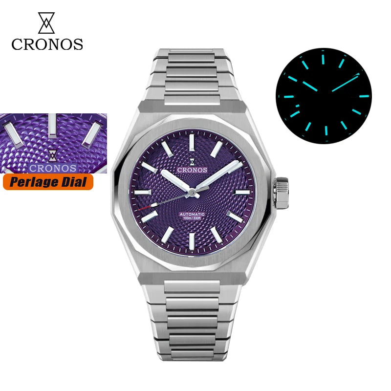Cronos New Rhombus Perlage 39mm  Skeleton Dial PT5004 Miyota 90S5 See-through Caseback Men Automatic Wristwatches 10ATM Lumious