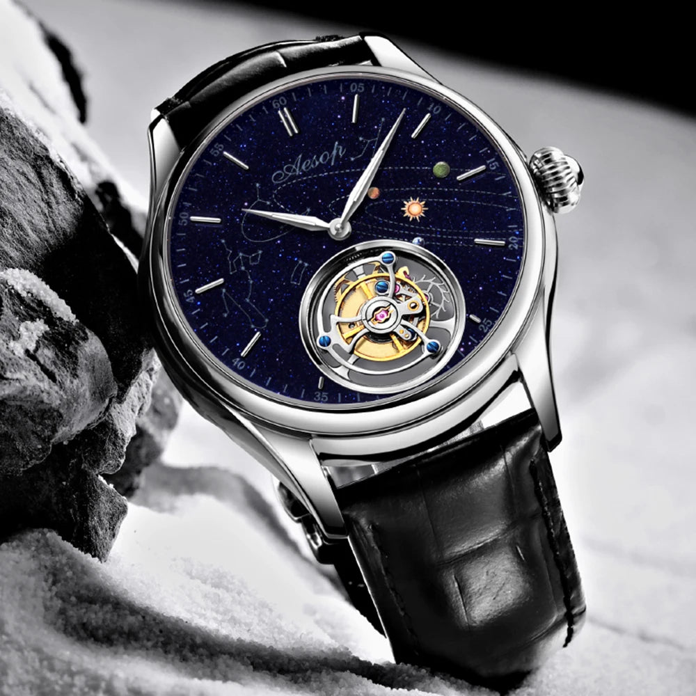 AESOP 7025 Flying Tourbillon Movement Watch Brand For Men Skeleton Mechanical Luxury Watches Wterproof Wristwatches Sapphire
