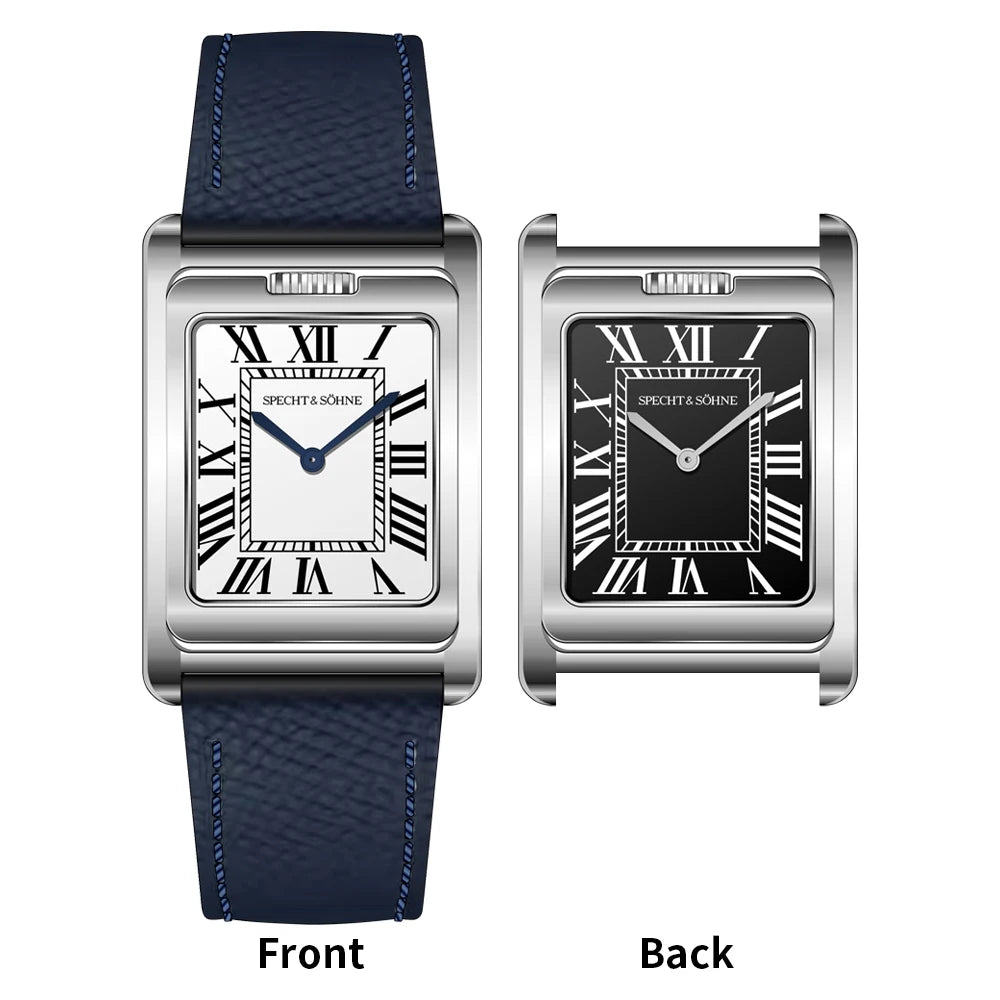 2025 New Specht & Söhne Double Face Square Watch For Men Sports Watches Overturn Stainless Steel Sapphire Crystal 50M Waterproof