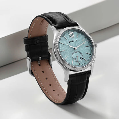 BERNY 2944M Slim Dress Watch – 38mm, 7.5mm Thin, Miyota Quartz, Leather Strap