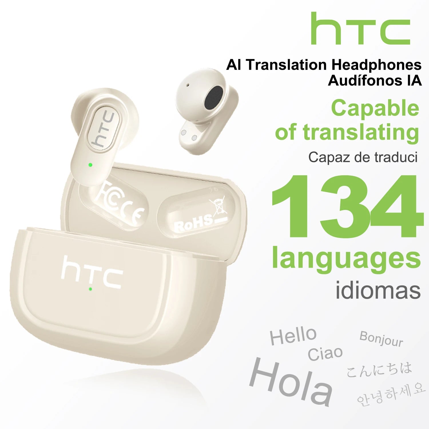 HTC NE51 – AI Translator TWS Earbuds, Ultralight