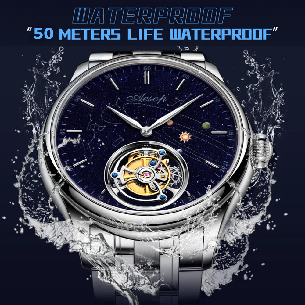 AESOP 7025 Flying Tourbillon Movement Watch Brand For Men Skeleton Mechanical Luxury Watches Wterproof Wristwatches Sapphire