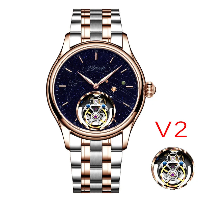 AESOP 7025 Flying Tourbillon Movement Watch Brand For Men Skeleton Mechanical Luxury Watches Wterproof Wristwatches Sapphire