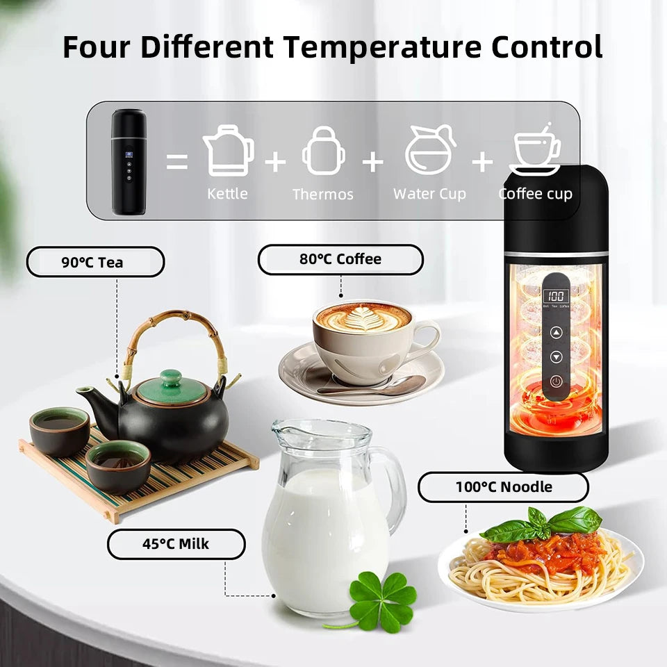 Portable Car Kettle 500ml – 12V/24V Heated Travel Mug, Adjustable Temperature