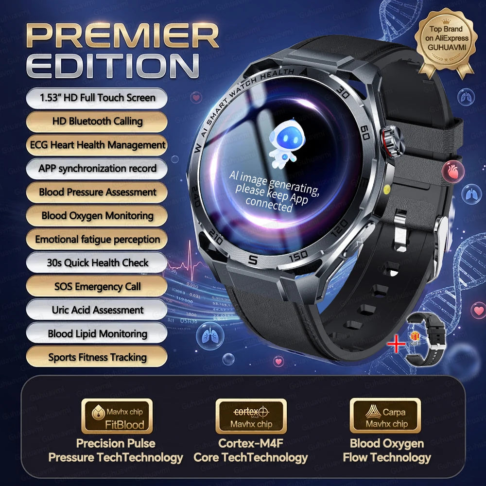 Nursing-Grade AI ECG Smart Watch | Sapphire Glass & Bluetooth