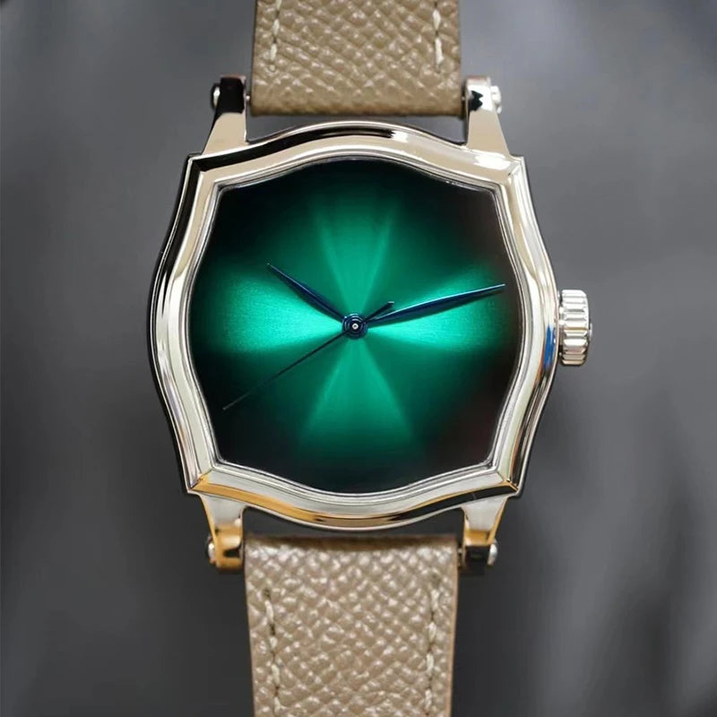 FARASUTE Men Automatic Watch 38mm Mechanical Wristwatch Sapphire Mirror Gradient Sunray Dial Leather Strap PT5000