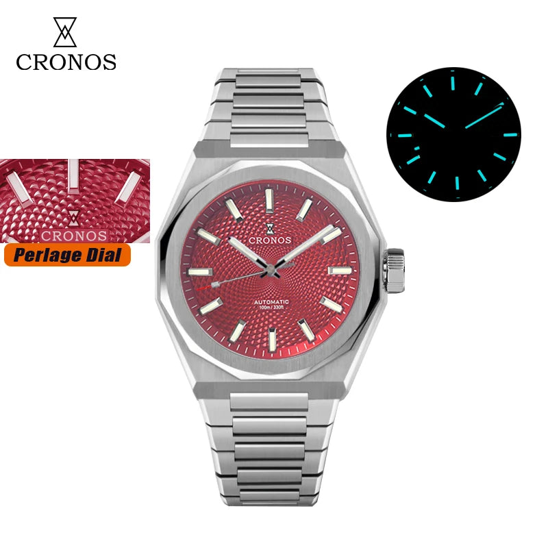 Cronos New Rhombus Perlage 39mm  Skeleton Dial PT5004 Miyota 90S5 See-through Caseback Men Automatic Wristwatches 10ATM Lumious