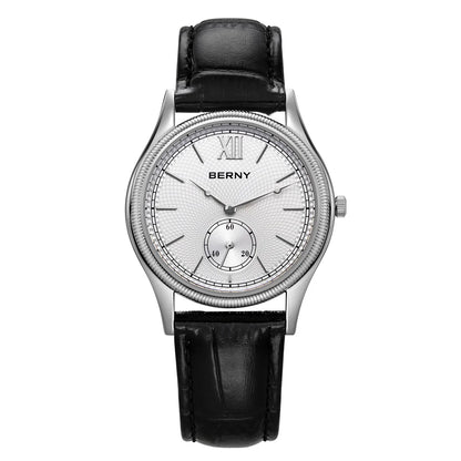 BERNY 2944M Slim Dress Watch – 38mm, 7.5mm Thin, Miyota Quartz, Leather Strap