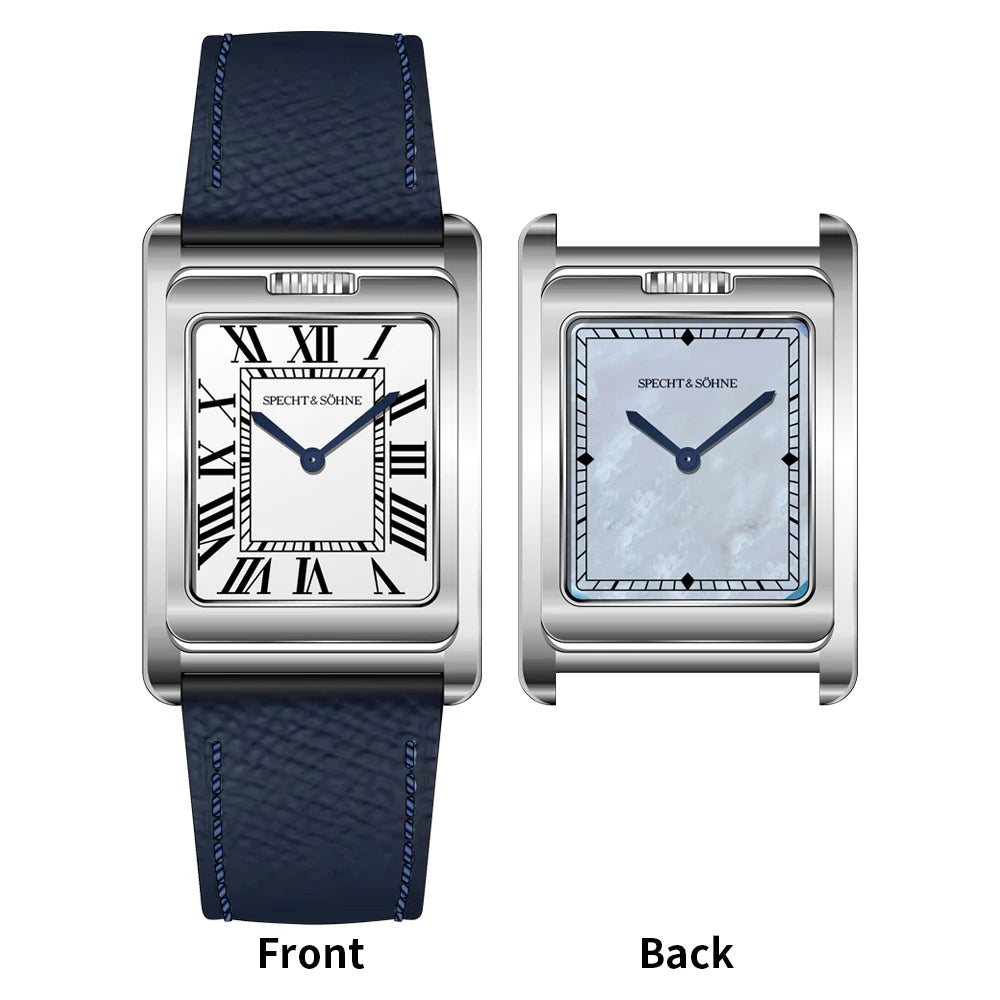 2025 New Specht & Söhne Double Face Square Watch For Men Sports Watches Overturn Stainless Steel Sapphire Crystal 50M Waterproof