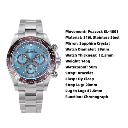 Sugess Panda Chronograph S418 – SL4801 Automatic, Ceramic Bezel, Sapphire