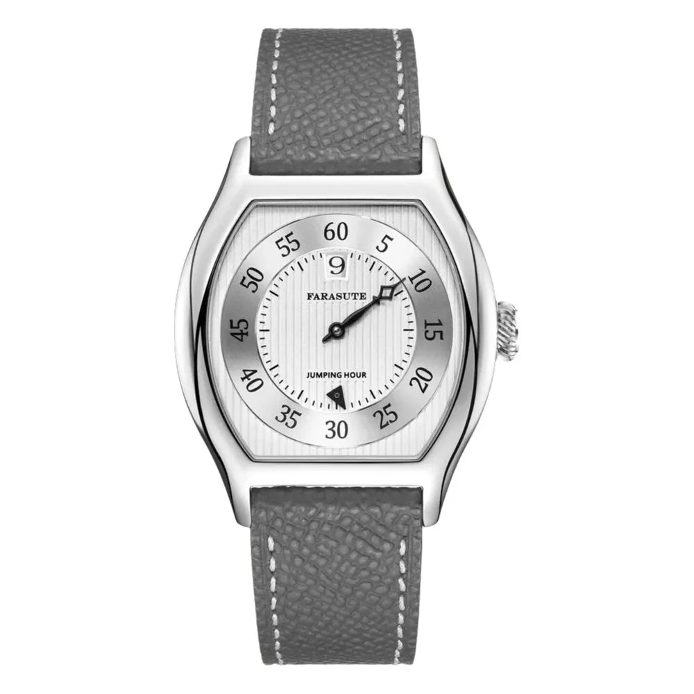 FARASUTE Retro Salmon Dial Jumping Hour Wristwatch For Men Seagull St17 Full Automatic Male Sapphire Vintage Date Window Watch