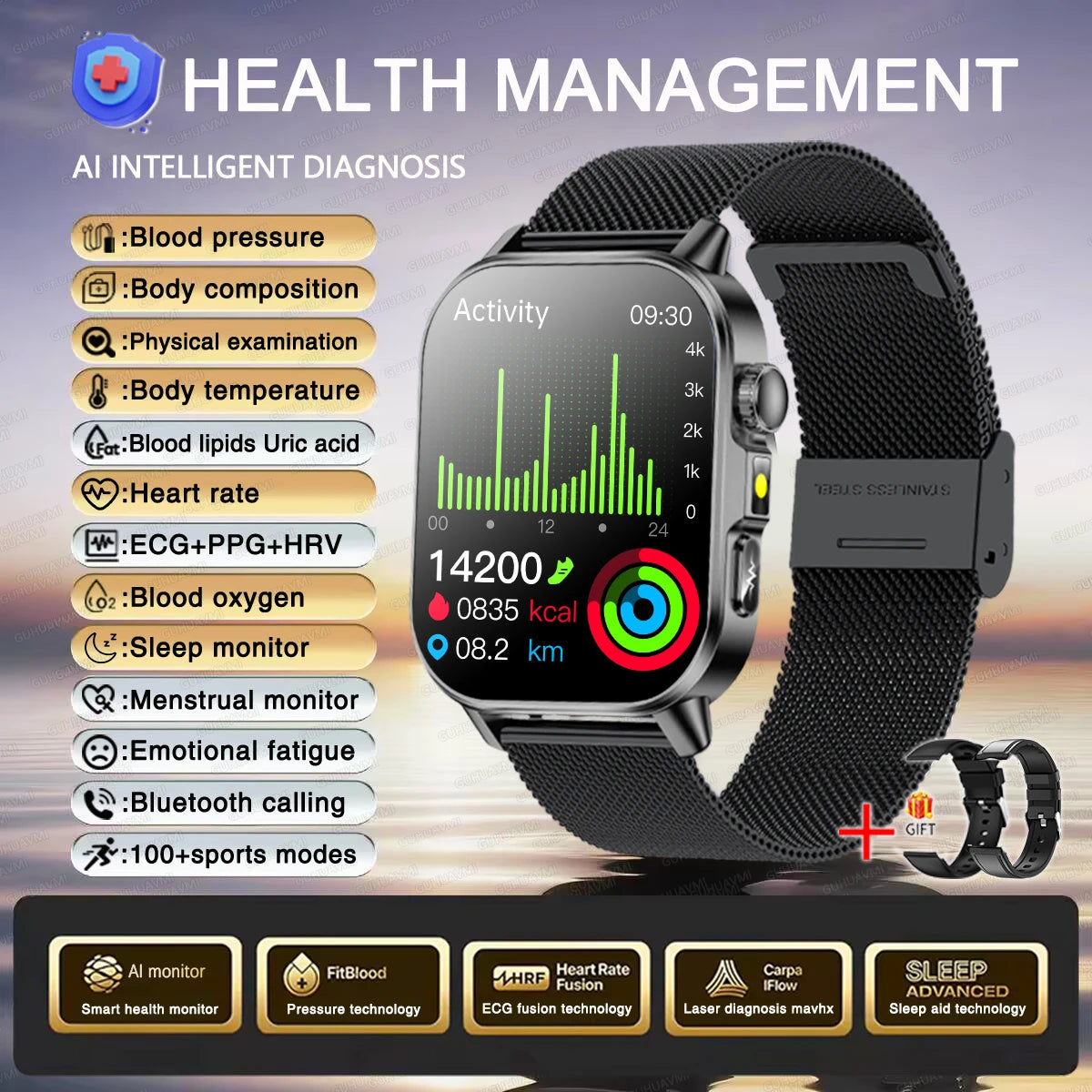 2026 ECG Smart Watch | Blood Oxygen, BP & Lipids Monitor