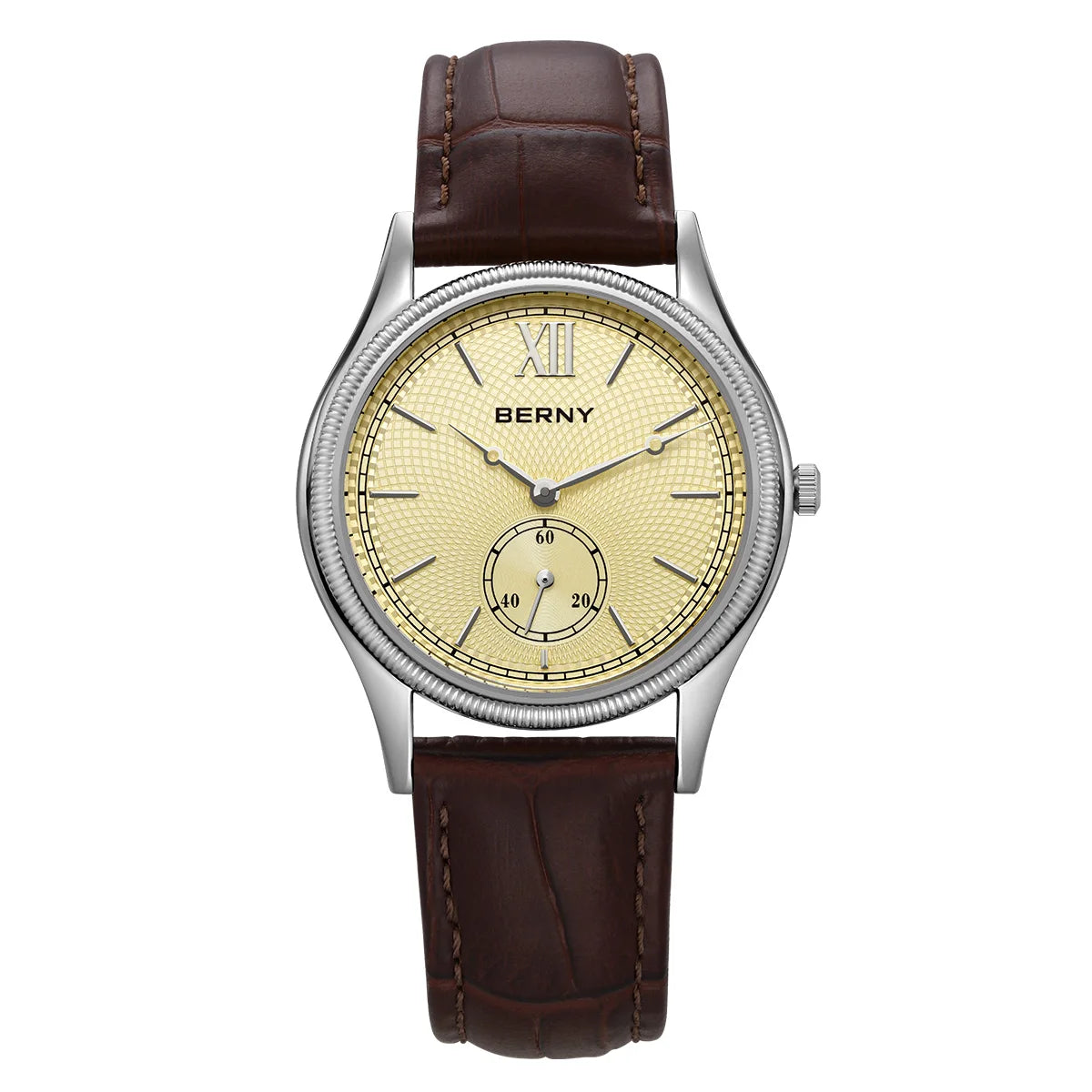 BERNY 2944M Slim Dress Watch – 38mm, 7.5mm Thin, Miyota Quartz, Leather Strap