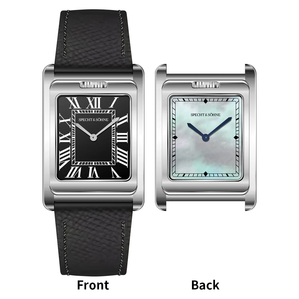 2025 New Specht & Söhne Double Face Square Watch For Men Sports Watches Overturn Stainless Steel Sapphire Crystal 50M Waterproof