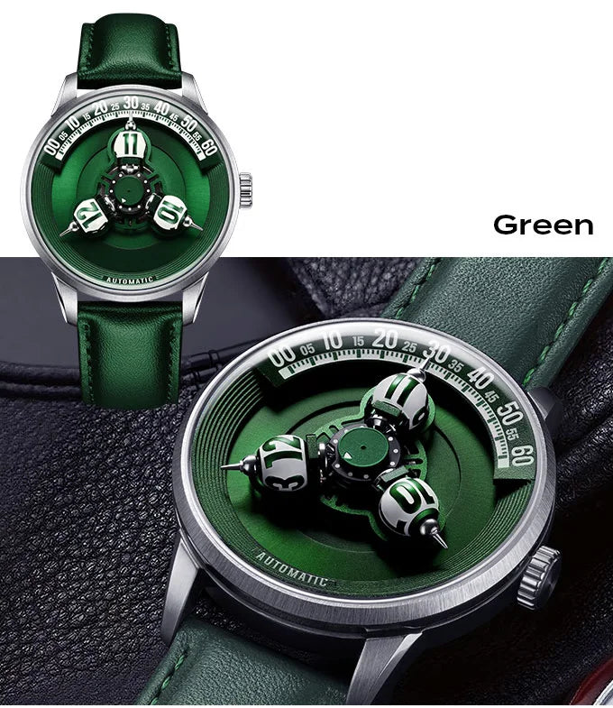 Vortichron 41mm Automatic Watch – Miyota 8215, Spherical Star-Pattern Dial, Sapphire, 50M