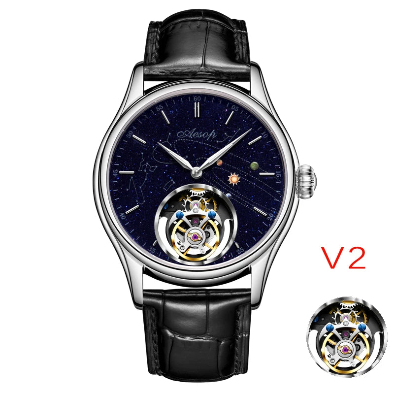 AESOP 7025 Flying Tourbillon Movement Watch Brand For Men Skeleton Mechanical Luxury Watches Wterproof Wristwatches Sapphire