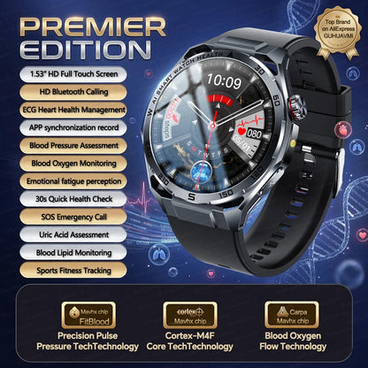 Nursing-Grade AI ECG Smart Watch | Sapphire Glass & Bluetooth