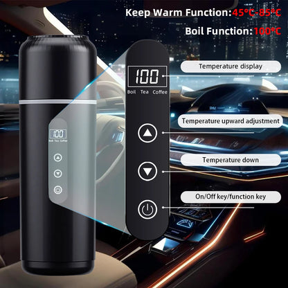 Portable Car Kettle 500ml – 12V/24V Heated Travel Mug, Adjustable Temperature