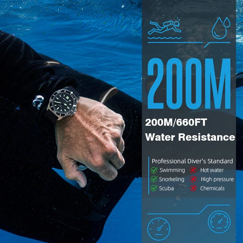 NORTH EDGE ABYSS Men Solar Powered Diving Quartz Luxury Watch 200M Waterproof Dive Sports Watches 316L Steel Case 180+ Day Power