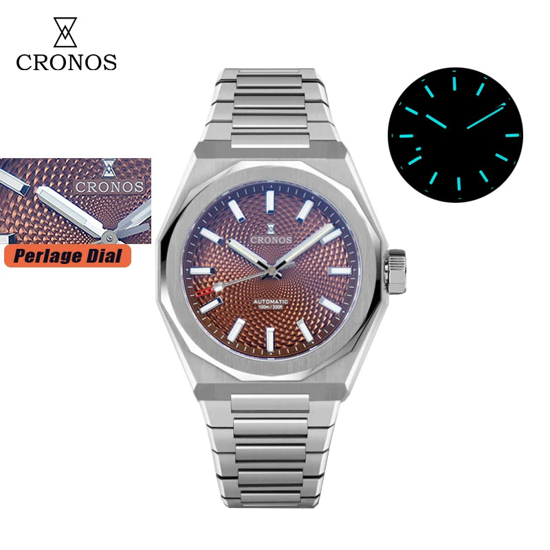 Cronos New Rhombus Perlage 39mm  Skeleton Dial PT5004 Miyota 90S5 See-through Caseback Men Automatic Wristwatches 10ATM Lumious