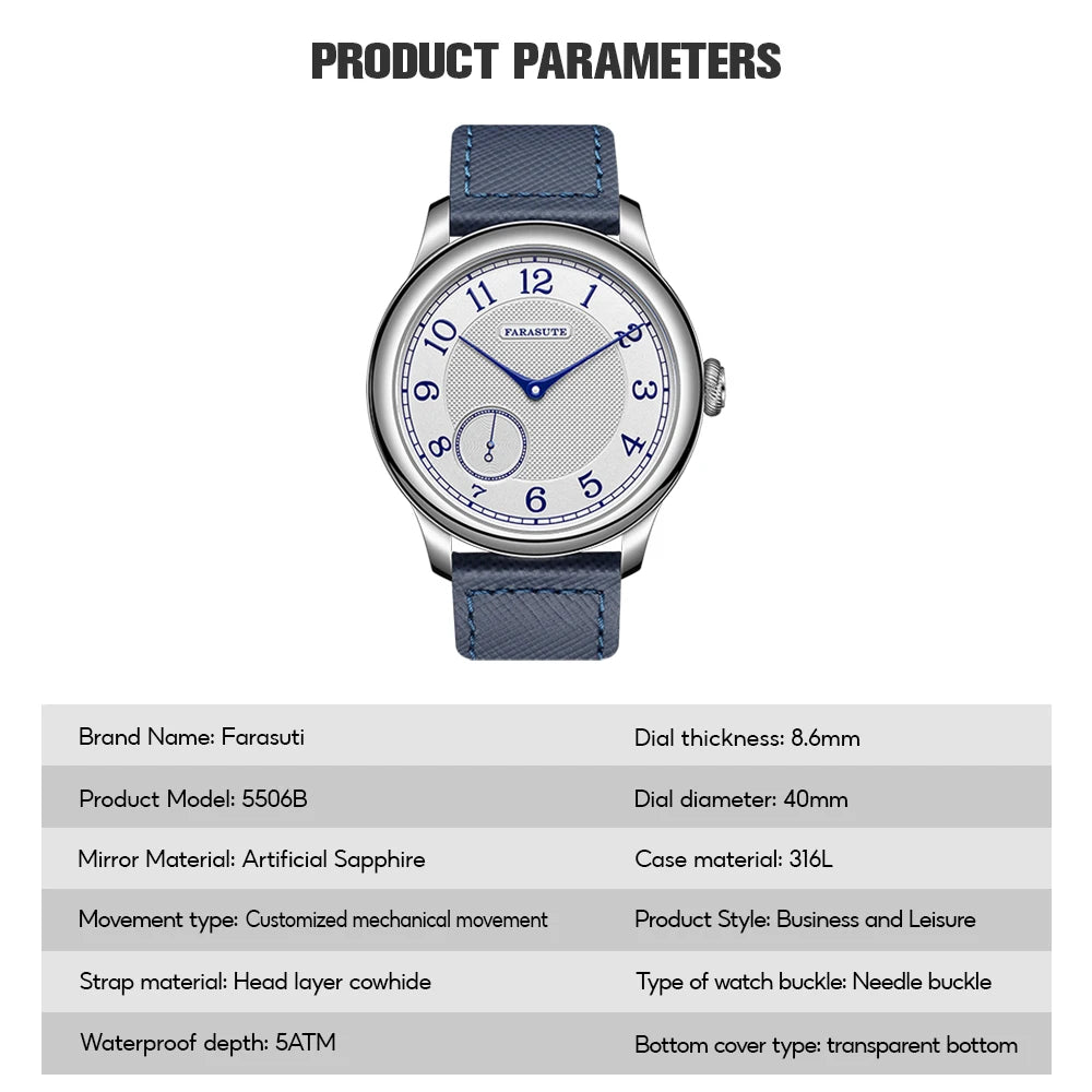 FARASUTE Salmon Dial Manual Mechanical Watch – St17 Movement, Vintage Bonklip Bracelet