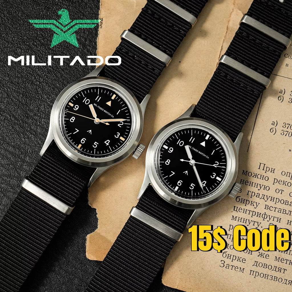 Militado ML14 36mm Watch VH31 Sweep Second Quartz Movement Watch Sapphire Crystal Super Luminous BGW9 C3 100m Waterproof Watches