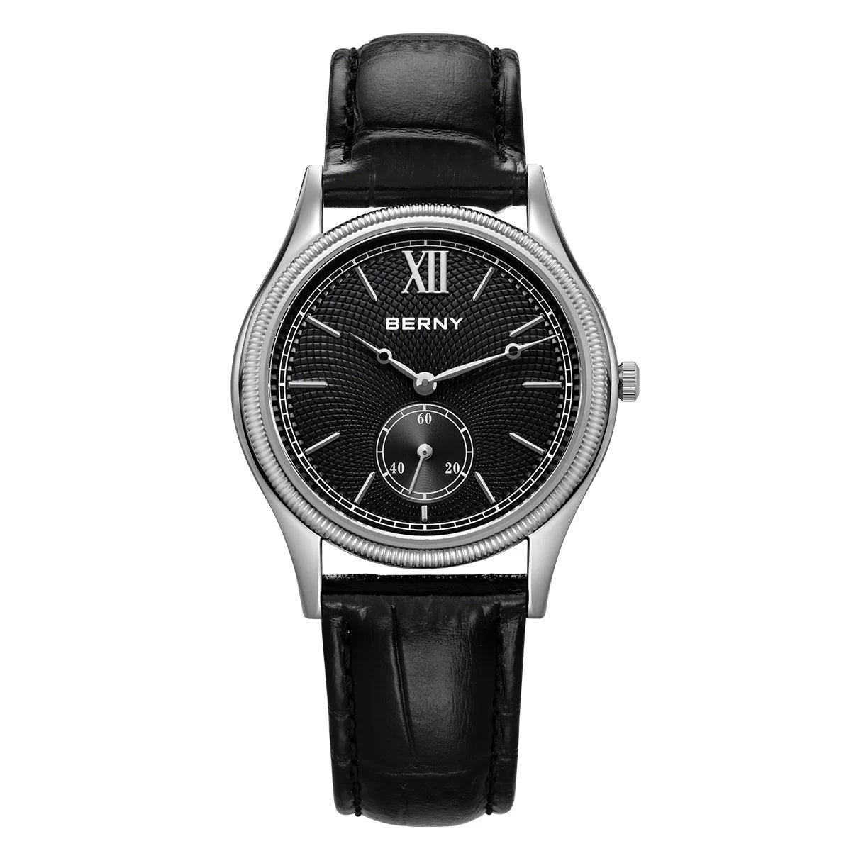 BERNY 2944M Slim Dress Watch – 38mm, 7.5mm Thin, Miyota Quartz, Leather Strap