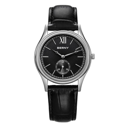 BERNY 2944M Slim Dress Watch – 38mm, 7.5mm Thin, Miyota Quartz, Leather Strap