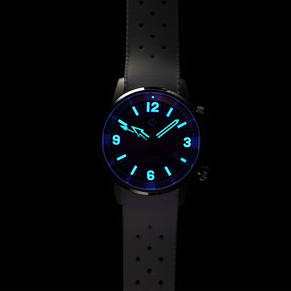 WISHDOIT 2026 Double Crown Auto Mechanical Watch, Radioactive Texture Dial Rotating Inner Shadow Bezel 150M Waterproof