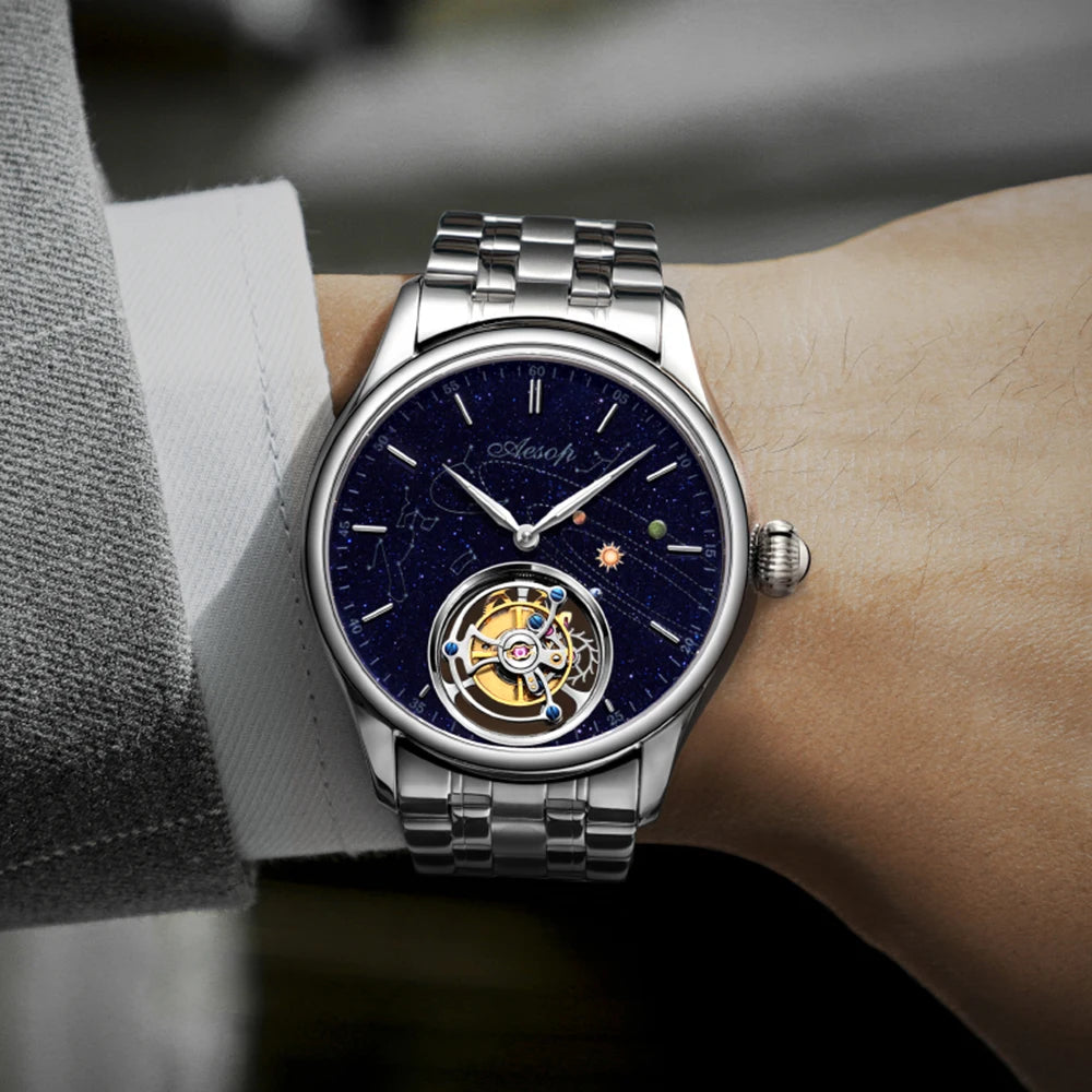 AESOP 7025 Flying Tourbillon Movement Watch Brand For Men Skeleton Mechanical Luxury Watches Wterproof Wristwatches Sapphire