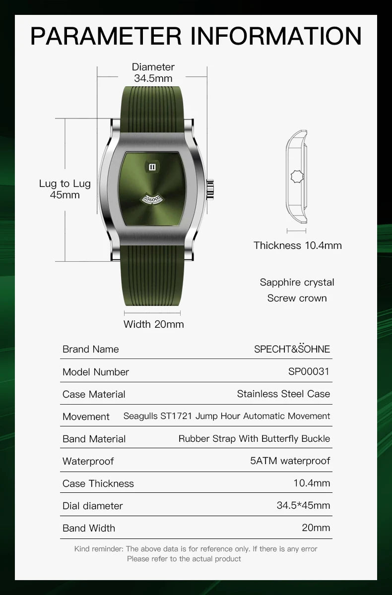 Specht & Söhne Jump Hour Automatic Mechanical Watch – Sapphire Crystal
