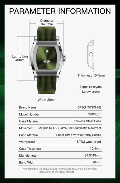 Specht & Söhne Jump Hour Automatic Mechanical Watch – Sapphire Crystal