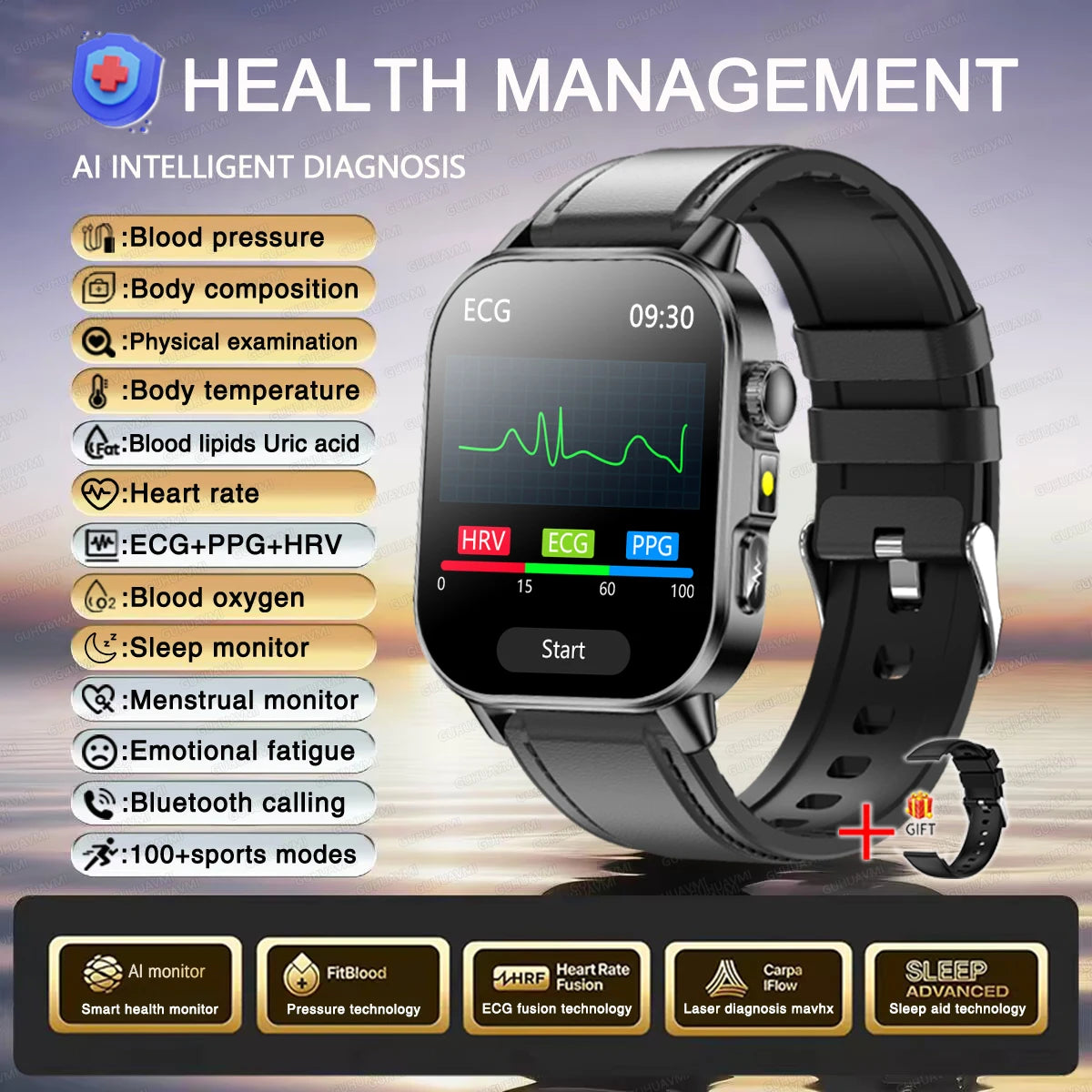 2026 ECG Smart Watch | Blood Oxygen, BP & Lipids Monitor
