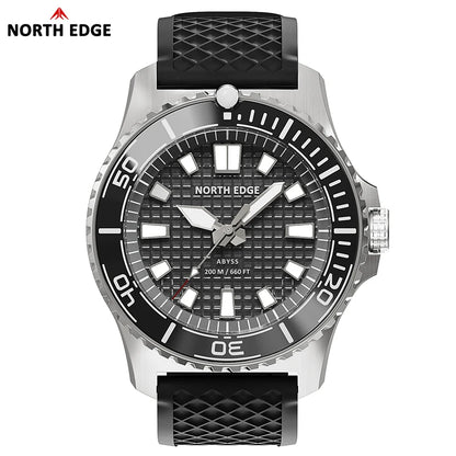 NORTH EDGE ABYSS Solar Diver-Style Watch – Ceramic Bezel, Ice-Texture Dial, 200m