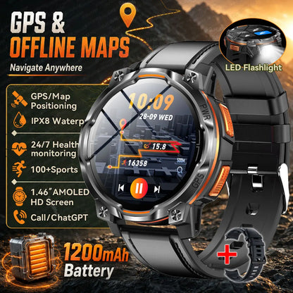 GPS Smart Watch – 1200mAh, IPX8, Bluetooth Call & Health Monitor