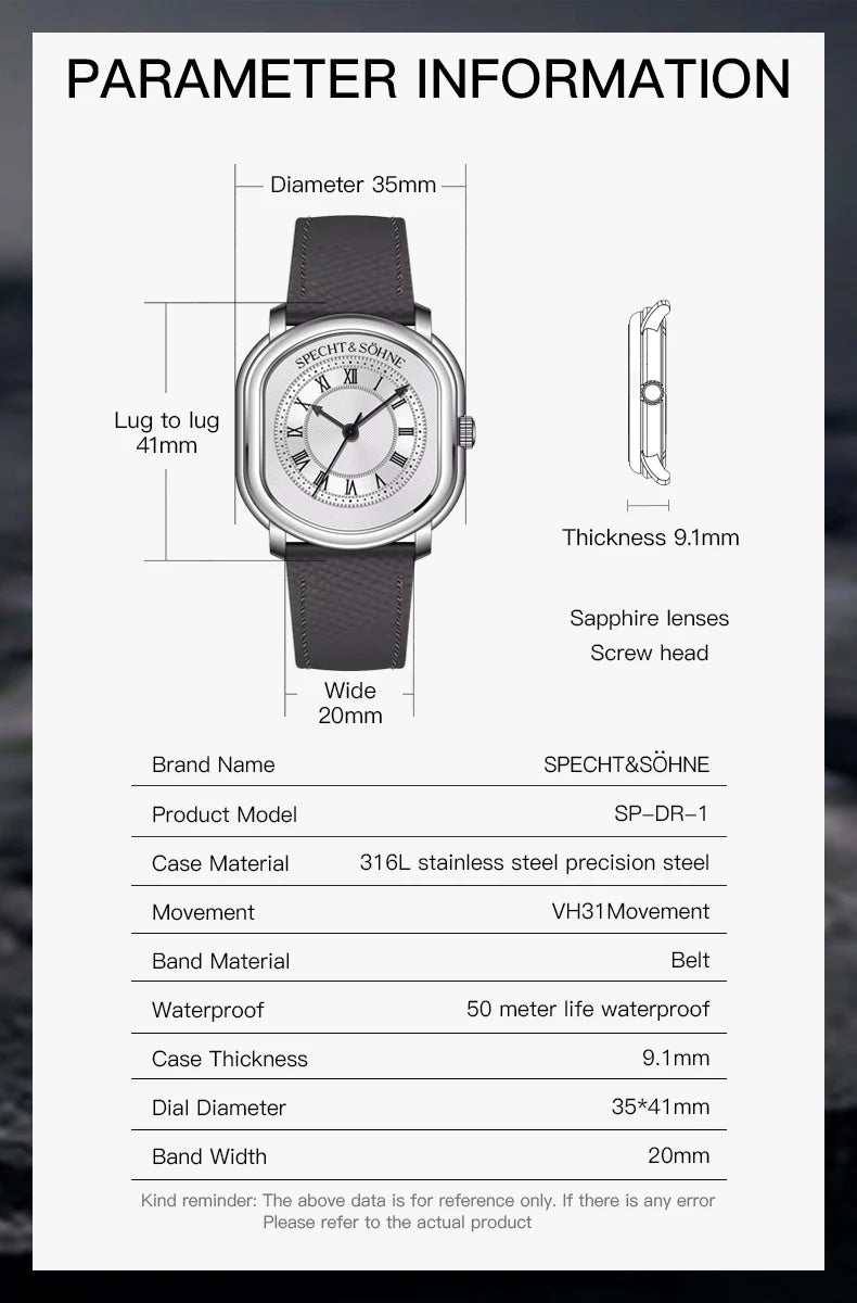Specht & Söhne 2025 New 35MM Men's Watches Top brand Luxury Vintage Watch For Men Japan VH31 Movt Sapphire Crystal Waterproof